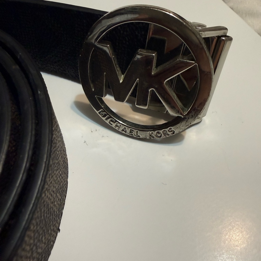 Michael Kors Reversible Signature Logo Leather Belt,  Silver Logo Buckle XL